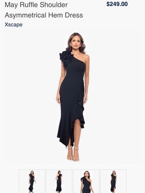 Xscape Black One-Shoulder Ruffle Asymmetrical Dress
